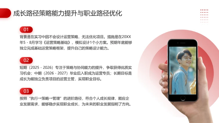 红色简约大学生职业生涯发展展示职业生涯规划通用版PPT