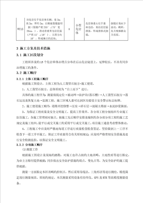 家属区后山危岩崩塌治理关键工程综合施工组织设计专题方案