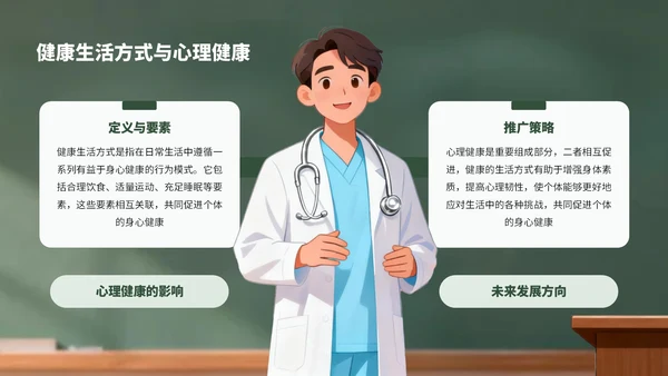 绿色卡通风世界精神卫生日宣传PPT