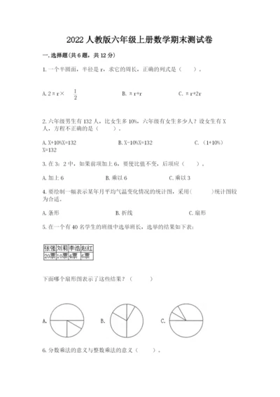 2022人教版六年级上册数学期末测试卷附答案【考试直接用】.docx