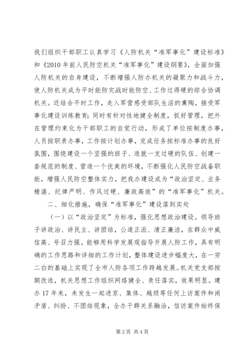 人防准军事化建设达标报告.docx