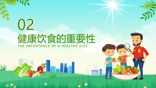 绿色扁平风学生饮食健康防护指南PPT