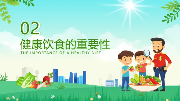 绿色扁平风学生饮食健康防护指南PPT