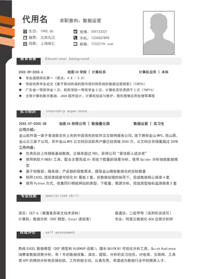 大气数据运营个人简历模板word求职简历介绍