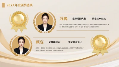 黄色商务风两项颁奖排版PPT单页