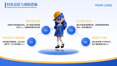 蓝色3D可爱小人工作汇报PPT模版