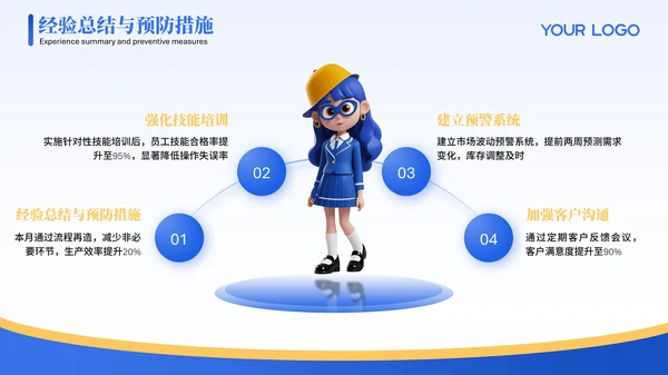 蓝色3D可爱小人工作汇报PPT模版