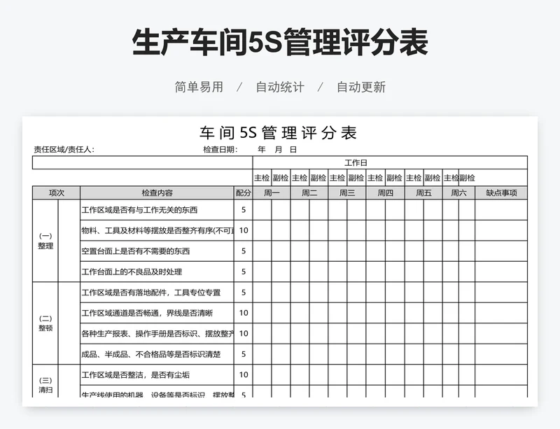 生产车间5S管理评分表