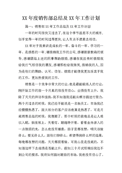 XX年度销售部总结及XX年工作计划