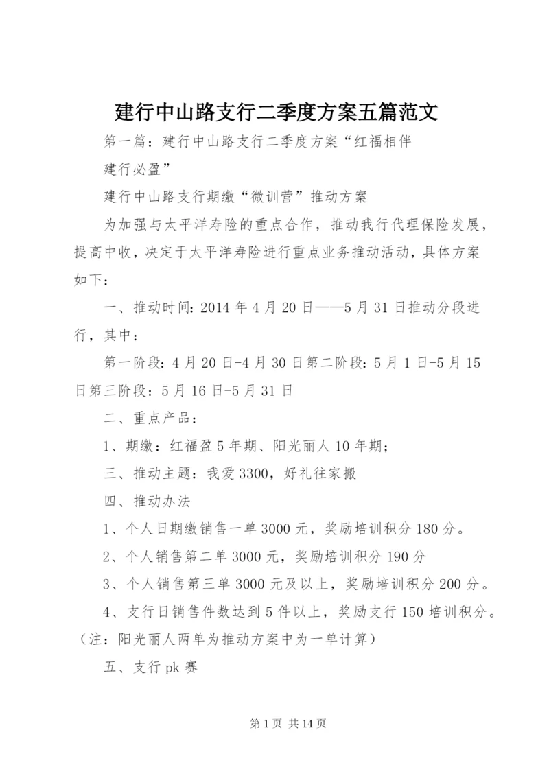 建行中山路支行二季度方案五篇范文.docx