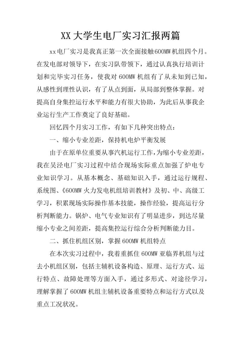 大学生电厂实习报告两篇.docx