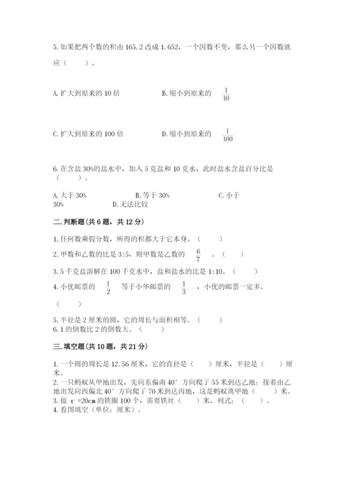 2022六年级上册数学期末测试卷及完整答案【名师系列】.docx
