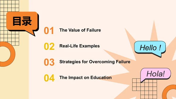 橙色插画风英语演讲 Why Failure Is the Key to SuccessPPT模板