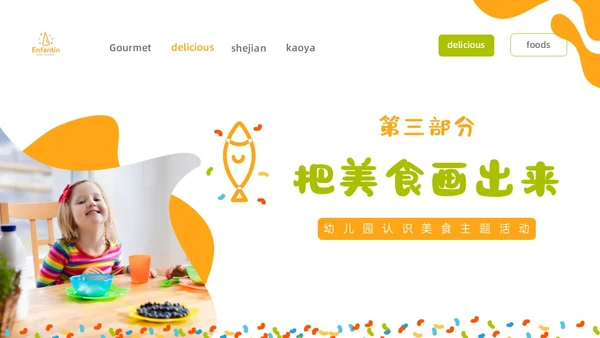 橙色绿色商务简约形状幼儿园美食认识美食幼儿园小朋友