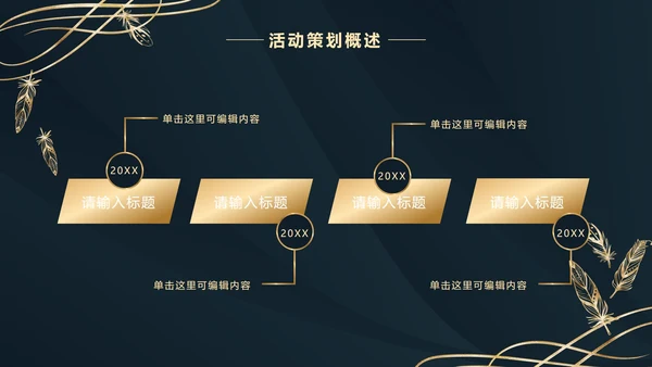 深蓝金奢华金叶子PPT模板