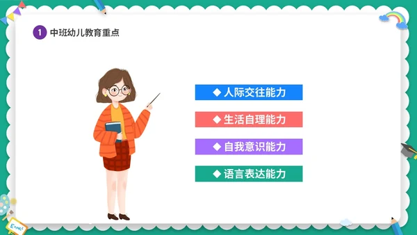 绿色清新卡通儿童幼儿园中班开学家长会PPT