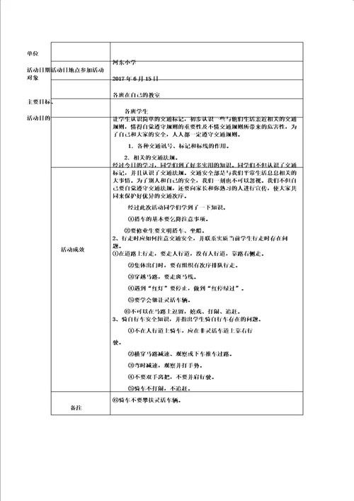 交通安全常识教育活动记录