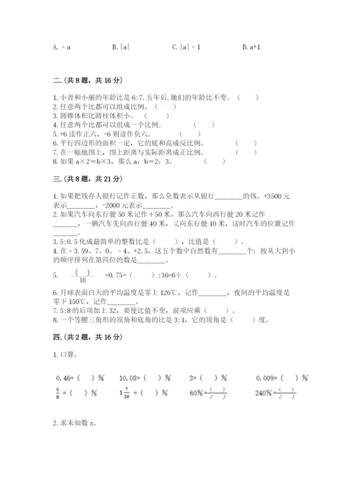 人教版数学六年级下册试题期末模拟检测卷（a卷）.docx