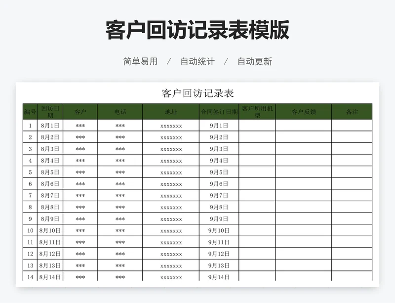 客户回访记录表模版