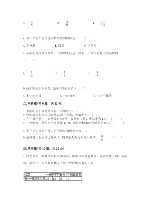 2022六年级上册数学期末考试试卷（考点提分）.docx