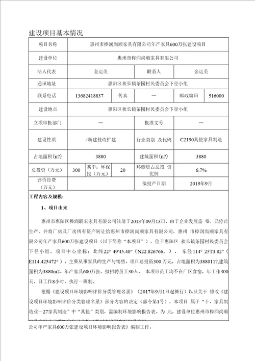 年产家具600万张环评报告公示