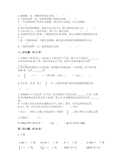 人教版数学六年级下册试题期末模拟检测卷附完整答案（全国通用）.docx