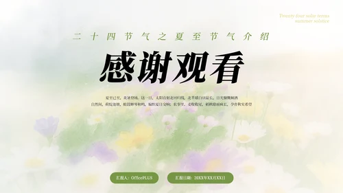 绿色简约清新二十四节气之夏至节气介绍PPT模板