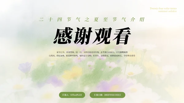 绿色简约清新二十四节气之夏至节气介绍PPT模板