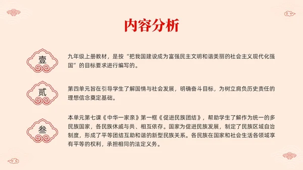红色简约中国风边框民族团结教学设计PPT课件