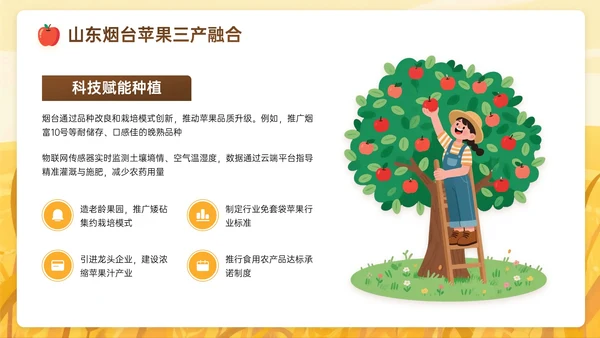 棕黄色插画风关于苹果产业赋能乡村振兴之路PPT模板
