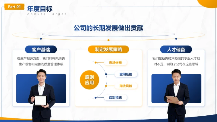 蓝色商务风工作计划季度目标拆解汇报PPT模板