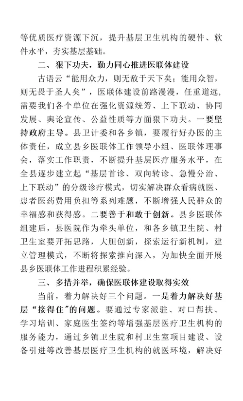 县领导在县乡医联体揭牌仪式的讲话