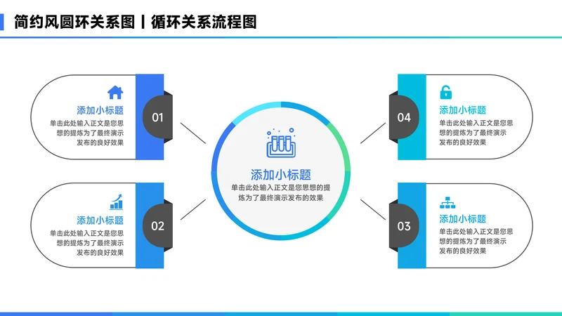 蓝色简约风4项总分关系图PPT