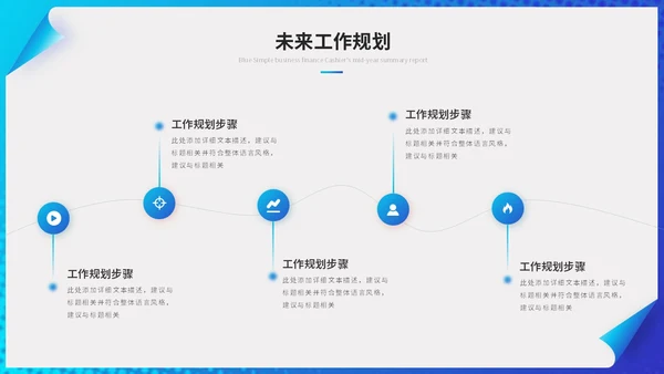 蓝色简约创意翻页式工作总结工作汇报述职报告ppt模板