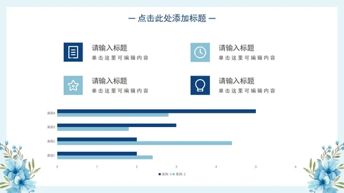 简约小清新蓝花工作总结PPT模板
