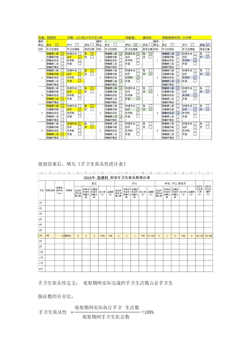 手卫生依从性观察表和统计表使用说明