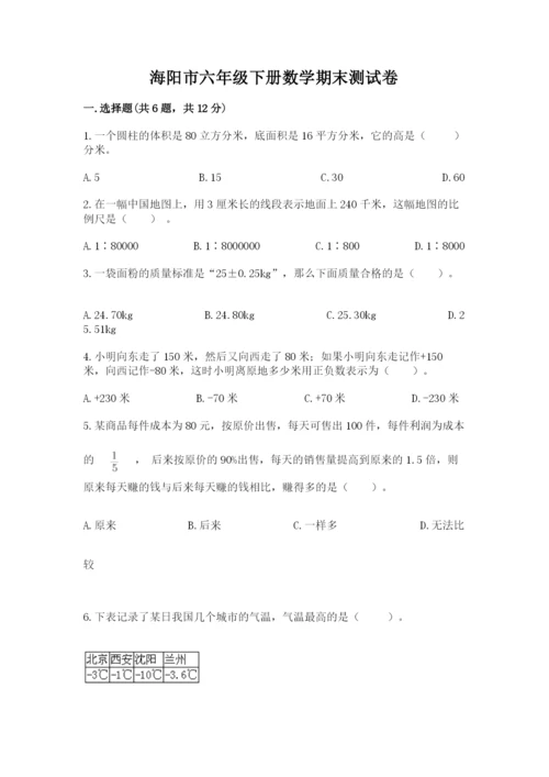海阳市六年级下册数学期末测试卷及答案一套.docx