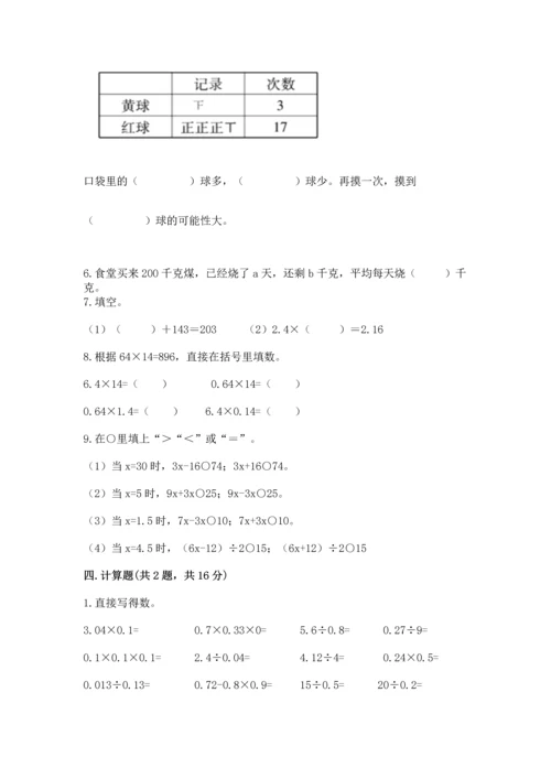 人教版数学五年级上册期末考试试卷带答案（精练）.docx