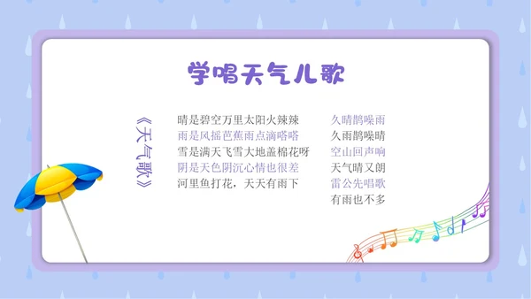 蓝色卡通插画简约小小气象员幼儿园认识天气教学课件PPT课件