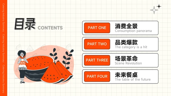 红色插画风夏季经济消费报告餐饮行业总结