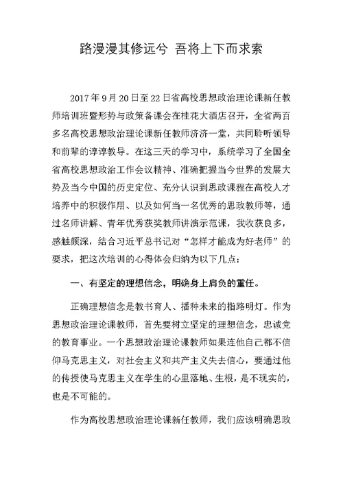 思政课新进教师培训心得体会