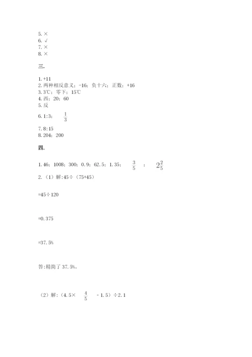 人教版六年级数学下学期期末测试题精品附答案.docx