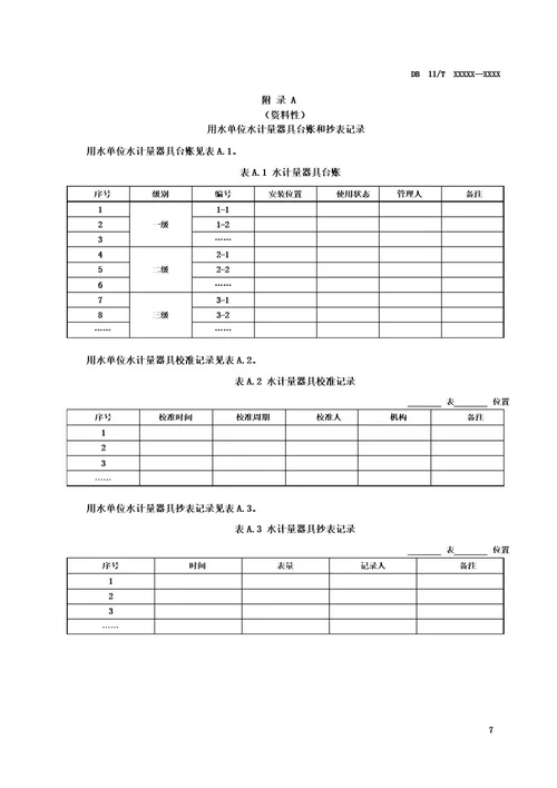 用水单位水计量器具台账和抄表记录用水统计表