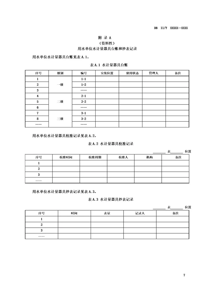 用水单位水计量器具台账和抄表记录用水统计表