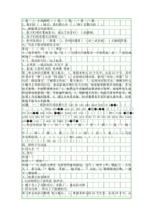 二年级语文上册语文知识点复习北京版.docx