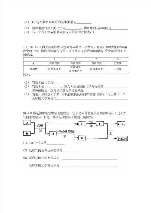 初中化学推断题