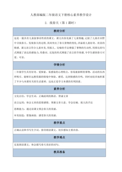 【核心素养】部编版语文二年级下册-2. 找春天 第1课时（教学设计含反思）