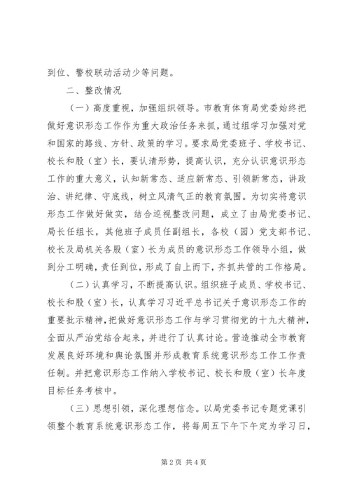 教育体育局关于落实意识形态工作责任制巡视整改情况自查报告.docx