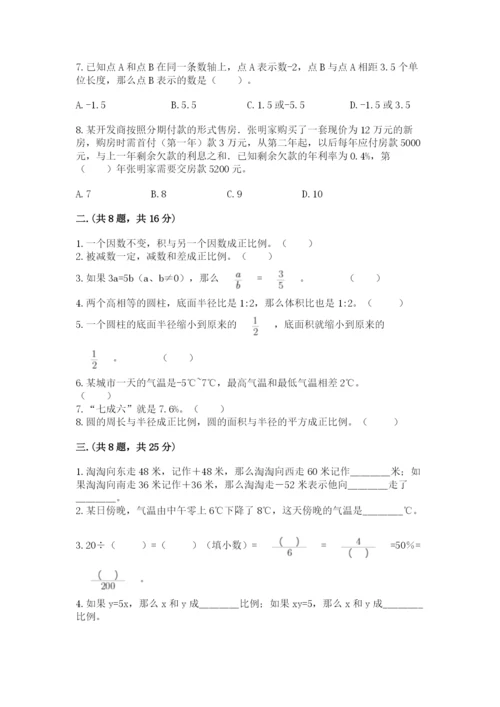 小学六年级数学摸底考试题（必刷）.docx