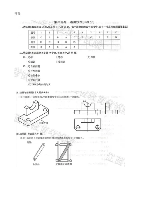 2023年江西省高考通用技术真题试卷含答案